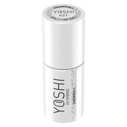 UV VARNISH 621 – SNOWBALL - Esmalte híbrido UV/LED, plata brillante con purpurina, colección Holly Holiday