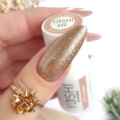 UV VARNISH 622 – LITTLE ANGEL - Esmalte híbrido UV/LED, dorado sutil brillante, colección Holly Holiday