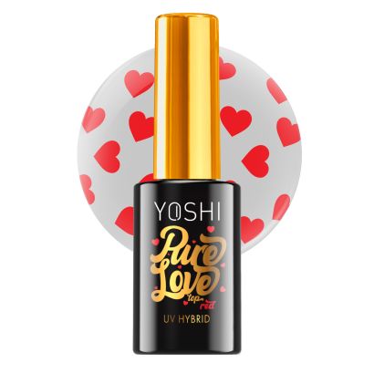 Pure Love Top RED UV Hybrid 10 ml – Top coat híbrido con corazones rojos intensos